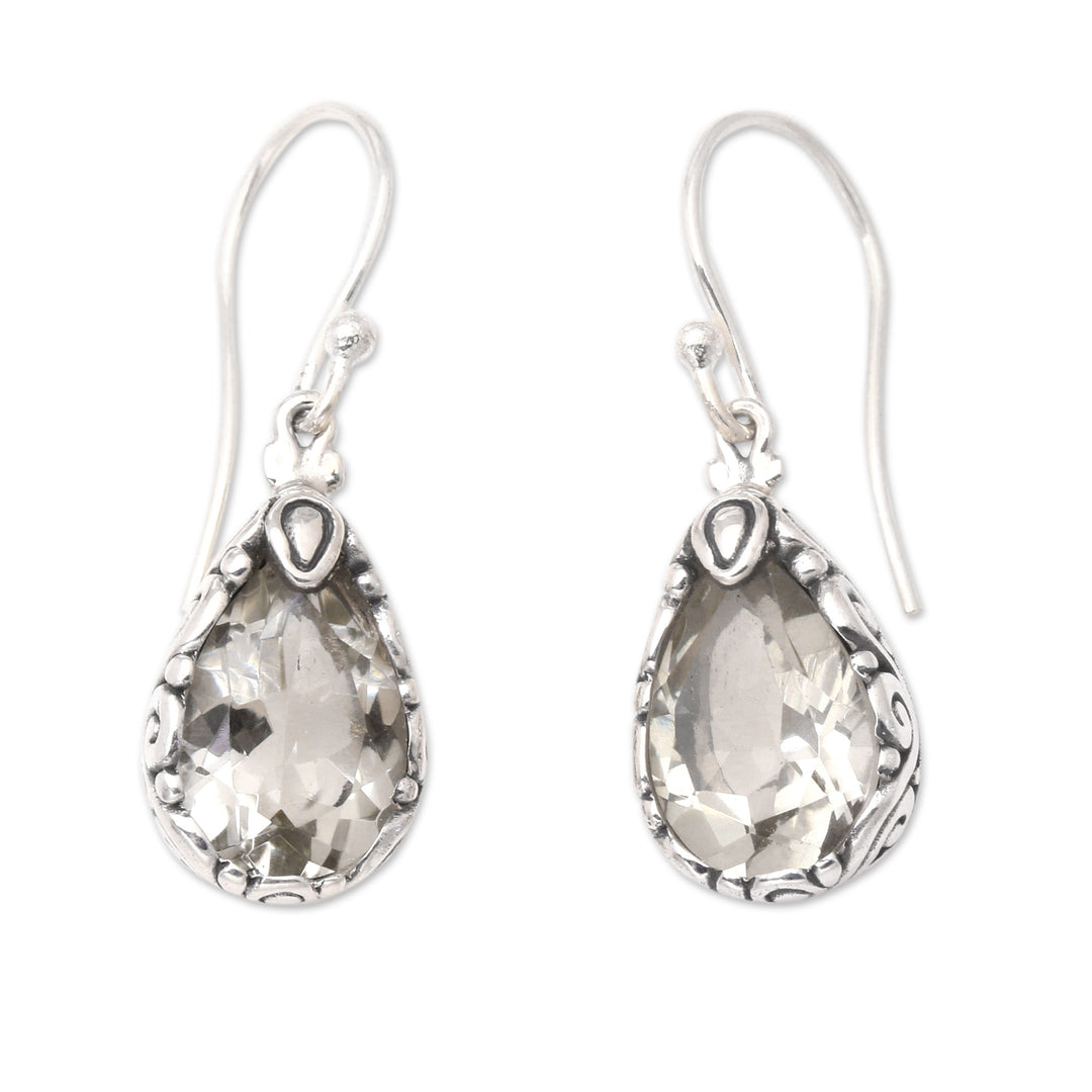 Sterling Silver and Prasiolite Dangle Earrings from Bali - Gleaming Beauty