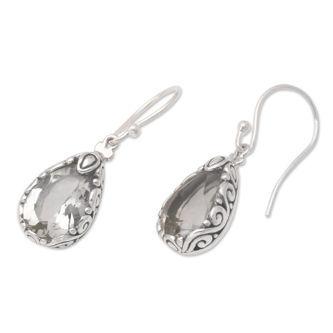 Sterling Silver and Prasiolite Dangle Earrings from Bali - Gleaming Beauty
