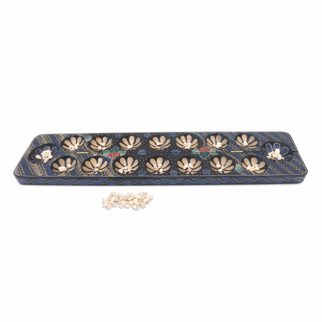 Artisan Crafted Handmade Albesia Wood Foldable Mancala Board - Brilliant Blue