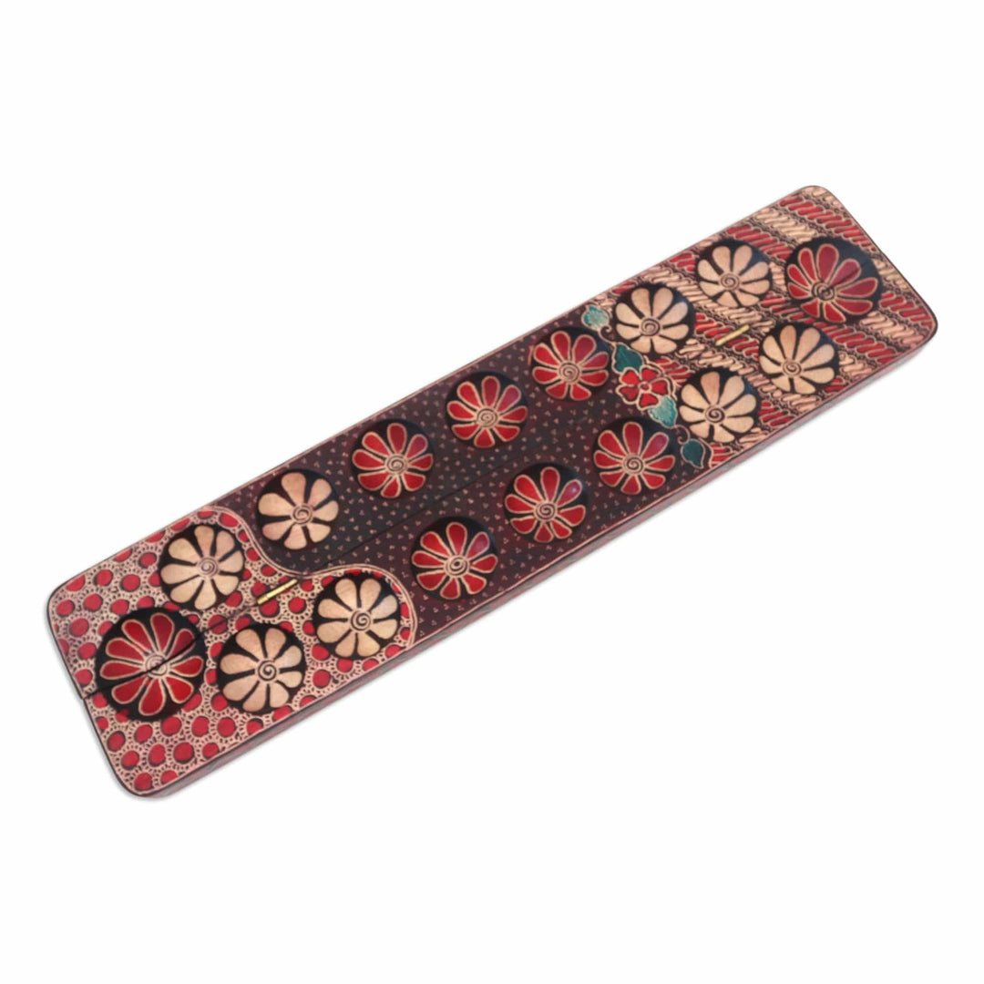 Handmade Batik Wood Mancala Game in Red - Red Discernment Spirit