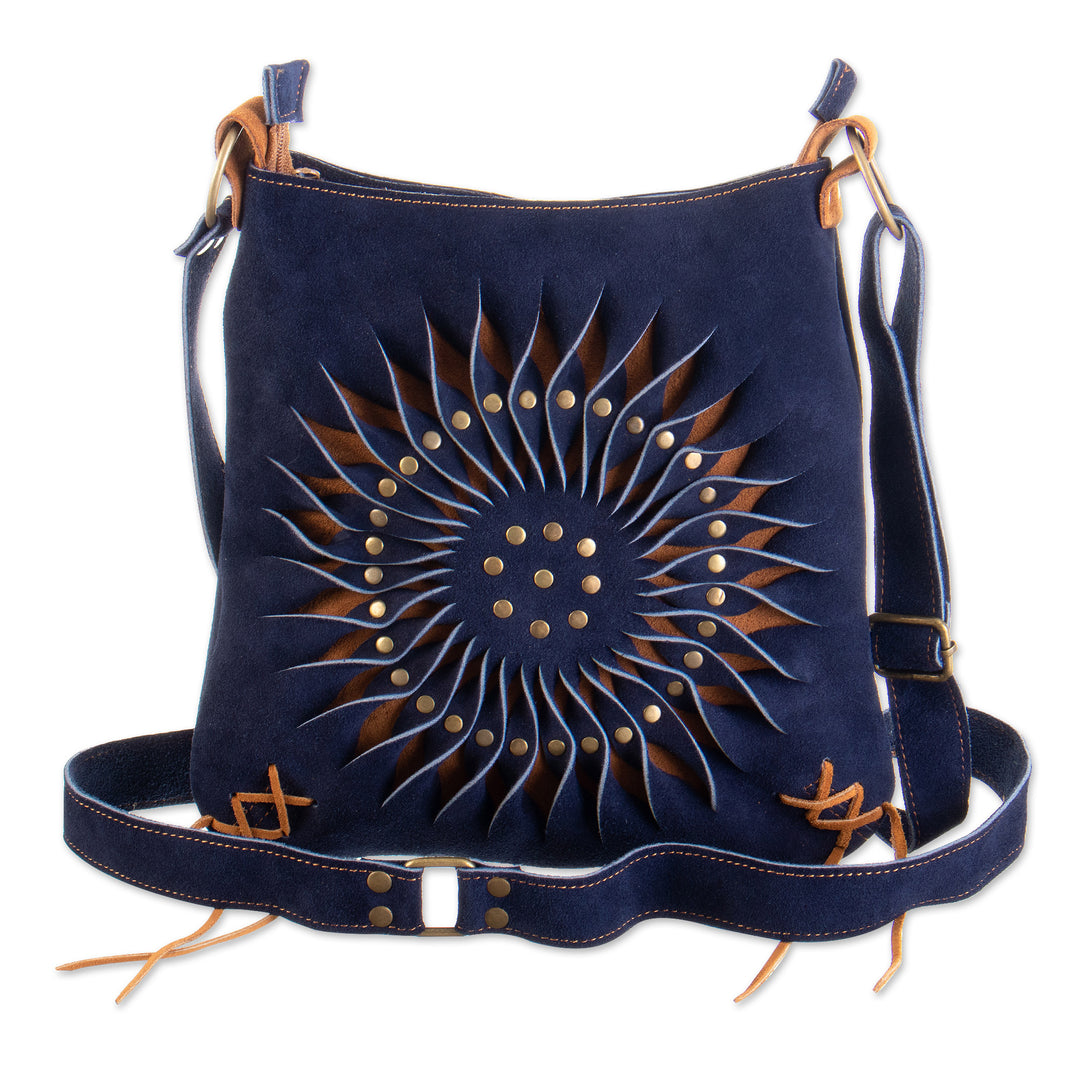 Suede Shoulder Bag in Blue with Adjustable Strap from Peru - Ripple Effect