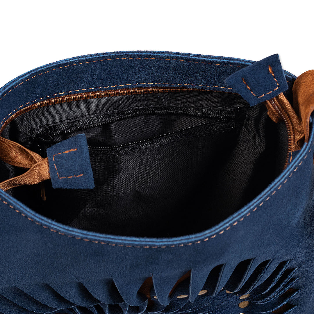 Suede Shoulder Bag in Blue with Adjustable Strap from Peru - Ripple Effect