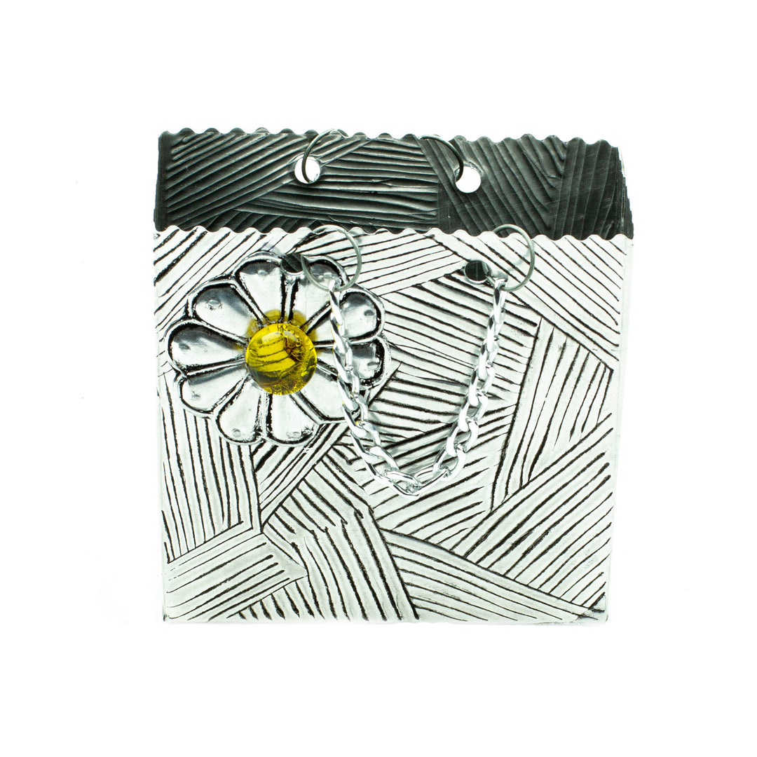 Handcrafted Aluminum Decorative Box with Flower from Mexico - Charming Yellow