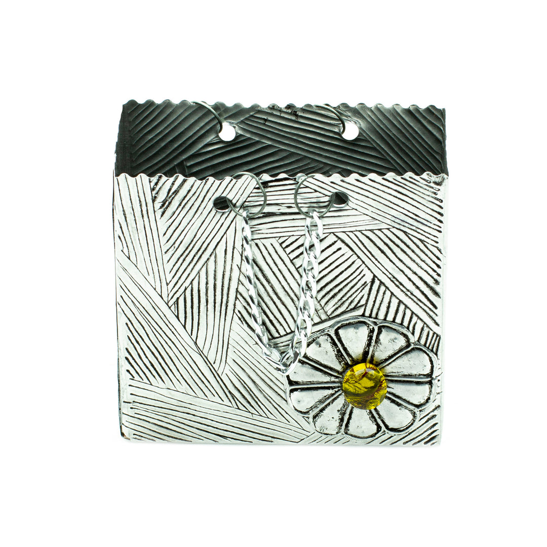 Handcrafted Aluminum Decorative Box with Flower from Mexico - Charming Yellow