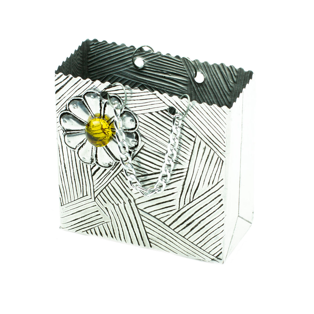 Handcrafted Aluminum Decorative Box with Flower from Mexico - Charming Yellow