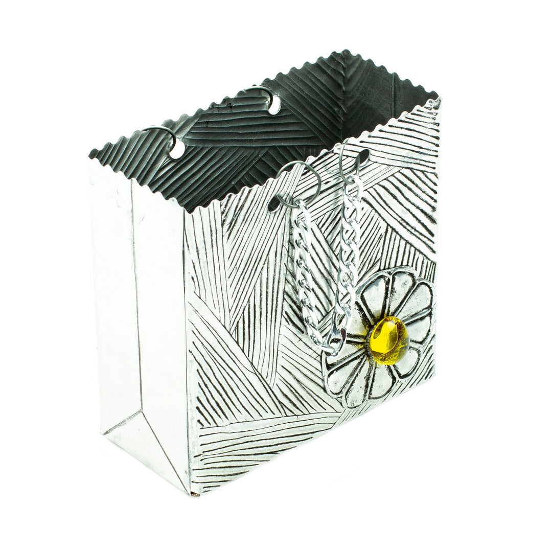 Handcrafted Aluminum Decorative Box with Flower from Mexico - Charming Yellow