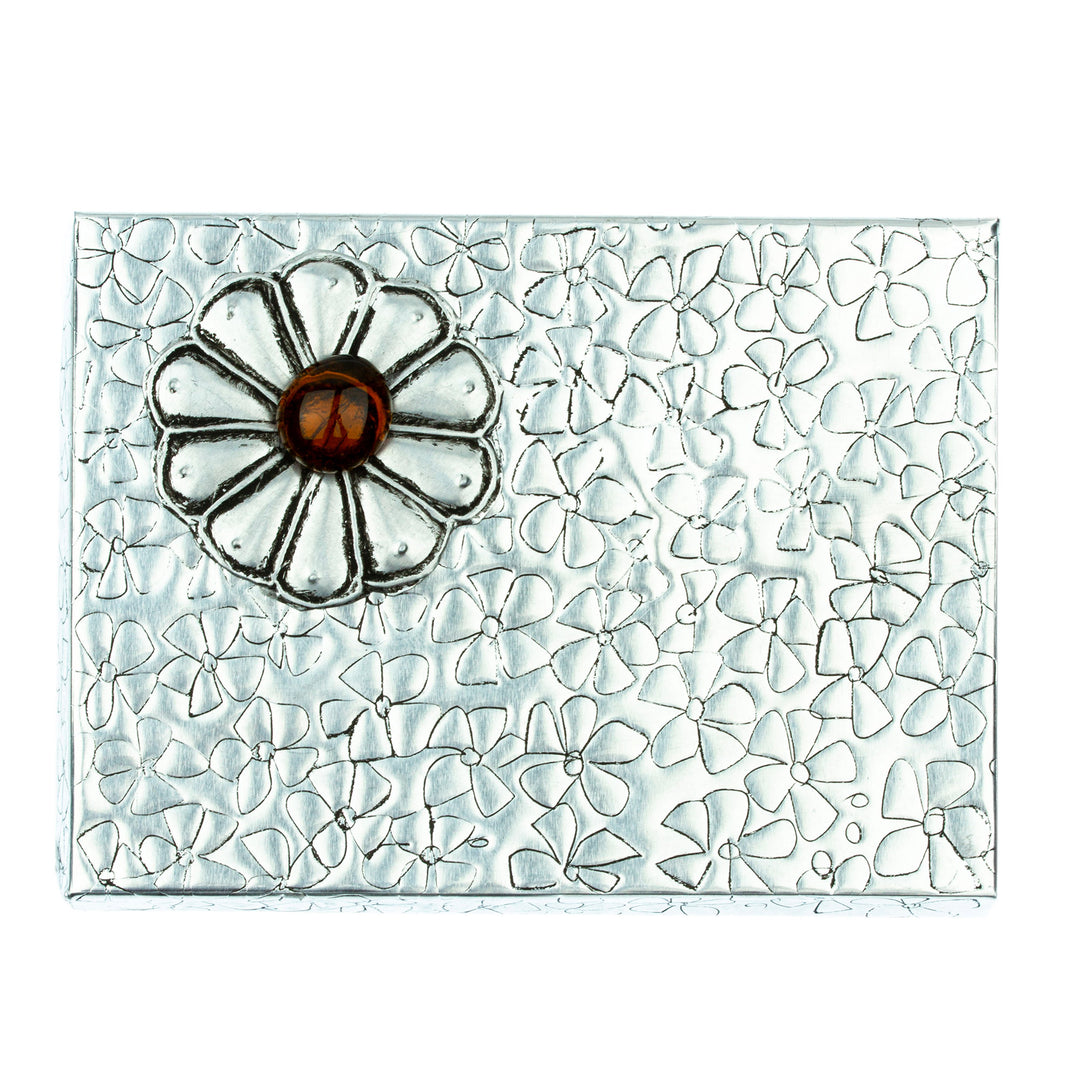 Decorative Aluminum Box with Red Flower Design from Mexico - Glowing Fortune