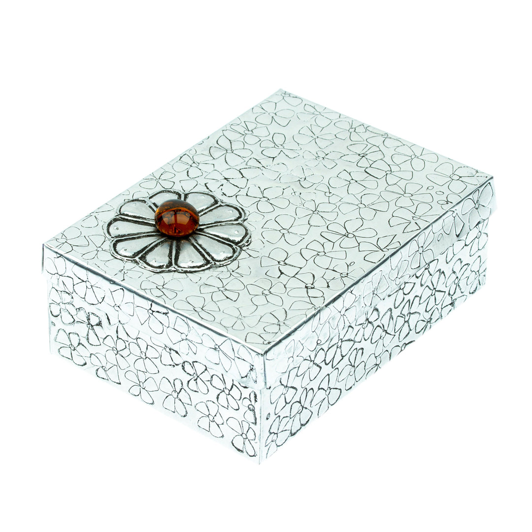Decorative Aluminum Box with Red Flower Design from Mexico - Glowing Fortune
