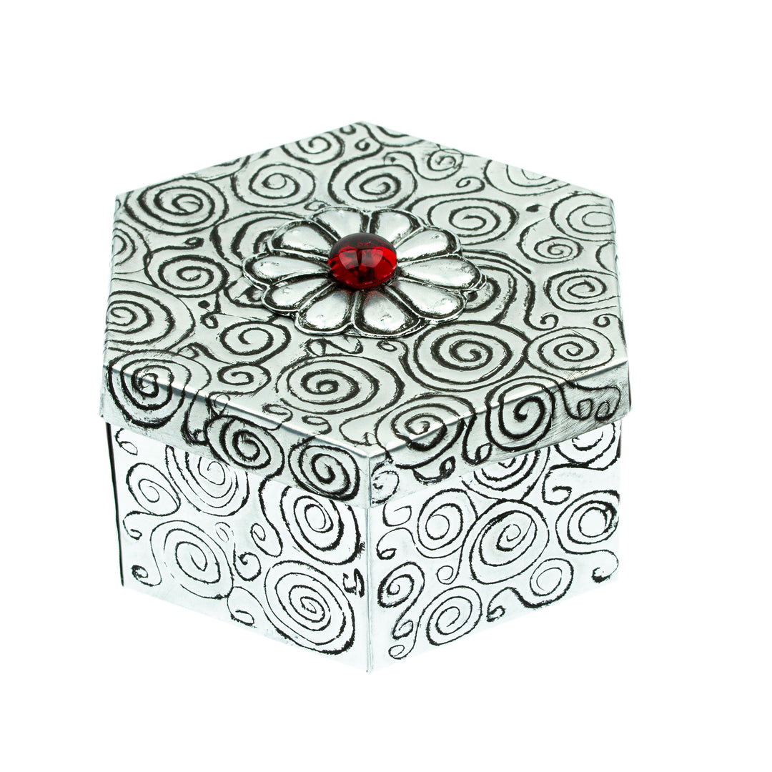 Hexagonal Spiral Aluminum Decorative Box with Flower - Hexagon with Flower