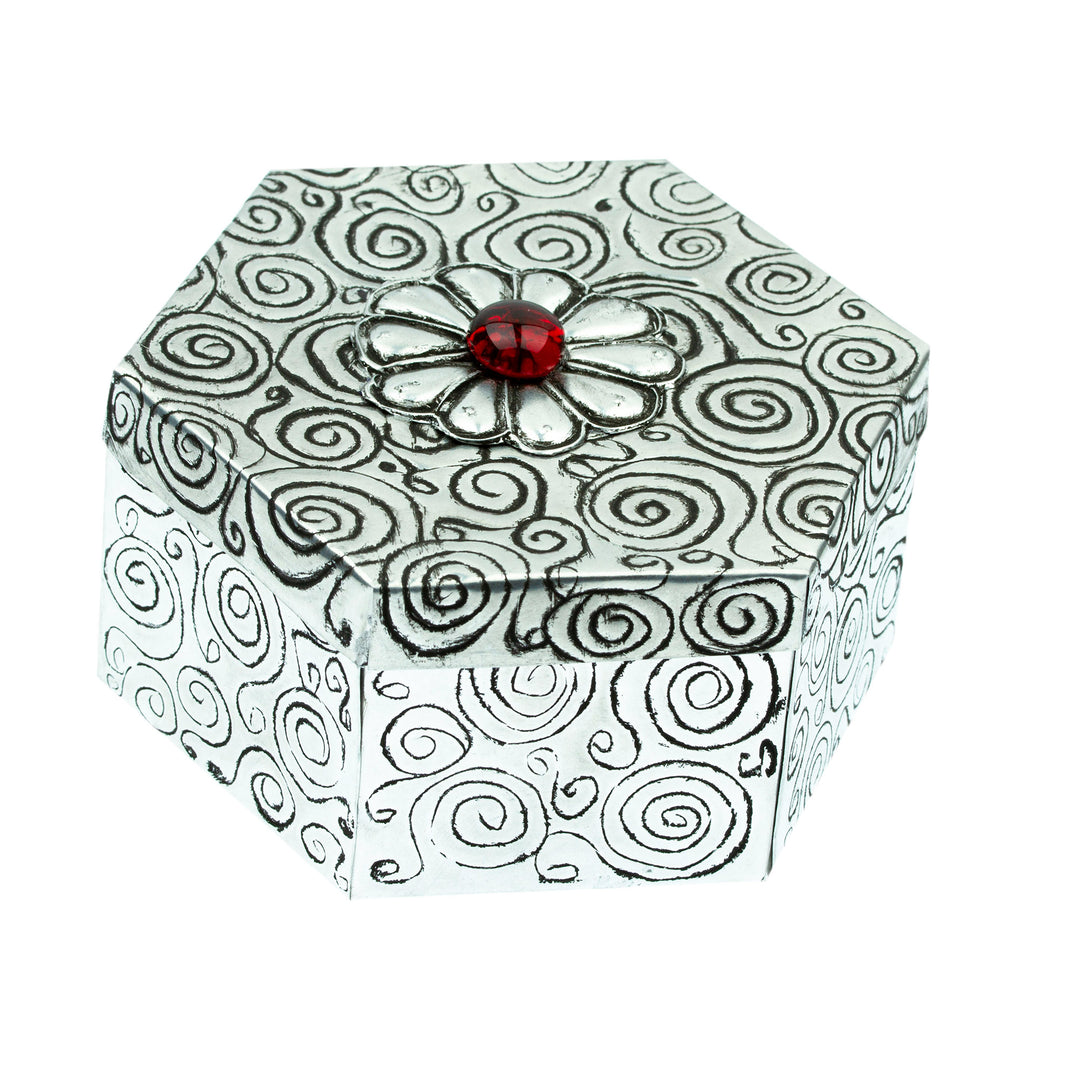 Hexagonal Spiral Aluminum Decorative Box with Flower - Hexagon with Flower
