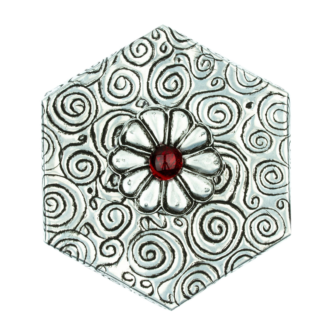 Hexagonal Spiral Aluminum Decorative Box with Flower - Hexagon with Flower
