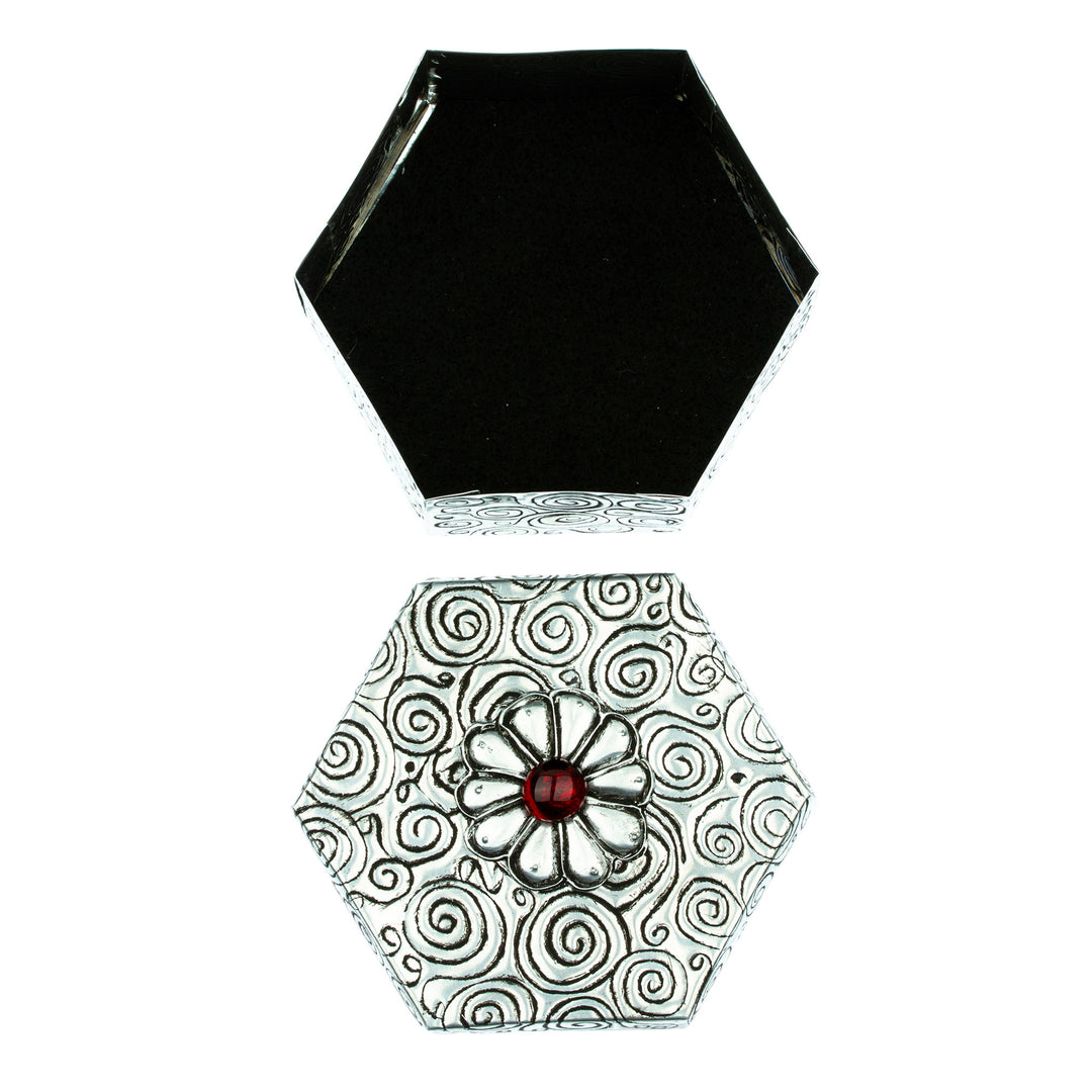 Hexagonal Spiral Aluminum Decorative Box with Flower - Hexagon with Flower