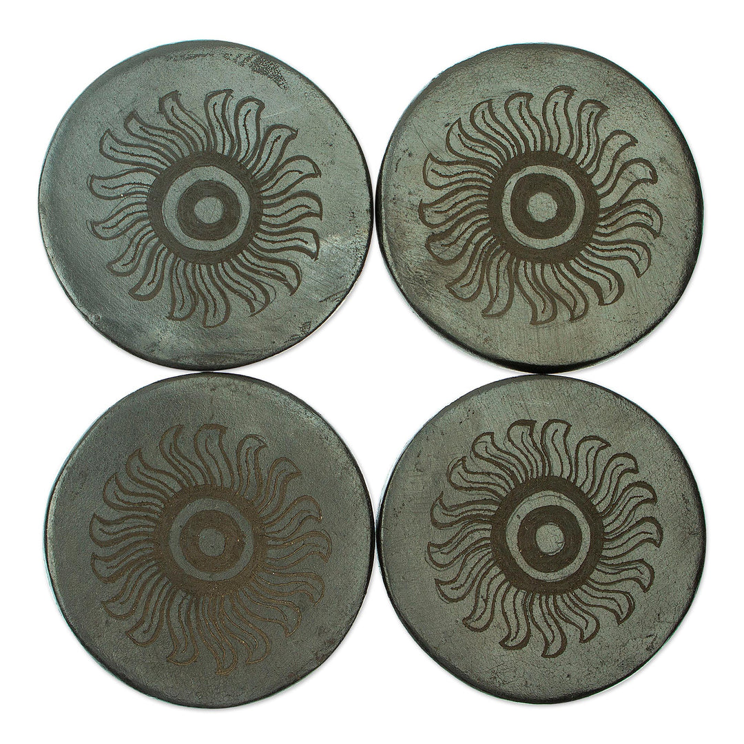 Handcrafted Barro Negro Coasters (Set of 4) - Dark Sun