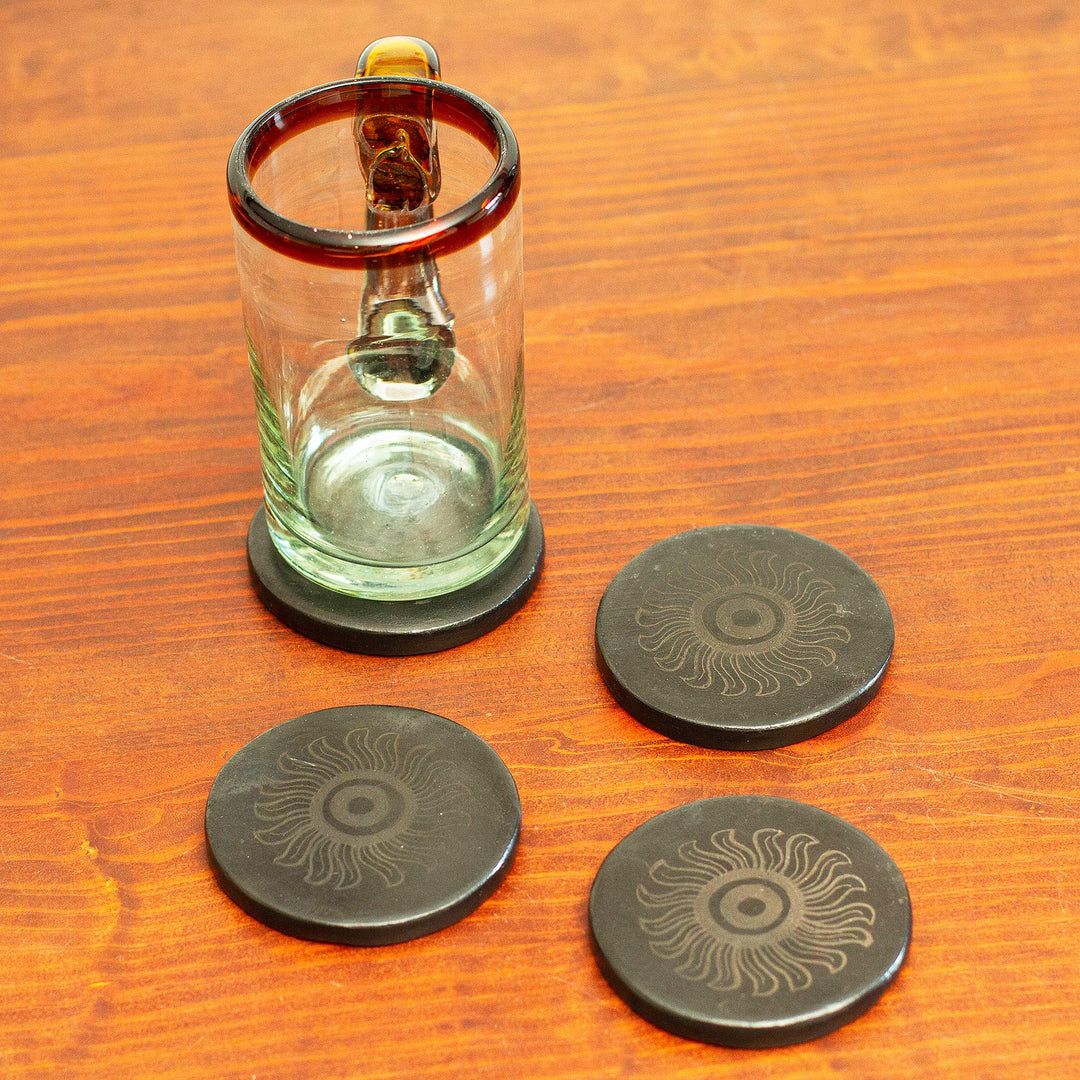 Handcrafted Barro Negro Coasters (Set of 4) - Dark Sun