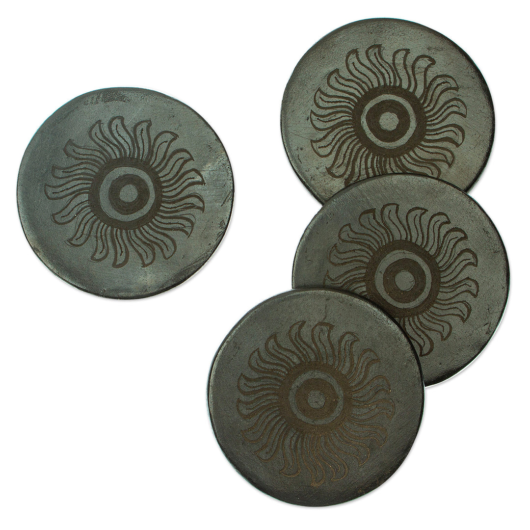 Handcrafted Barro Negro Coasters (Set of 4) - Dark Sun