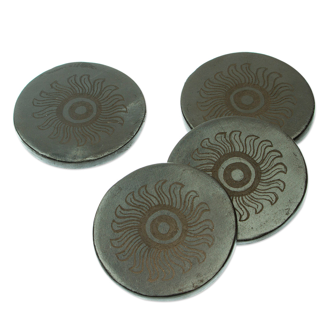 Handcrafted Barro Negro Coasters (Set of 4) - Dark Sun