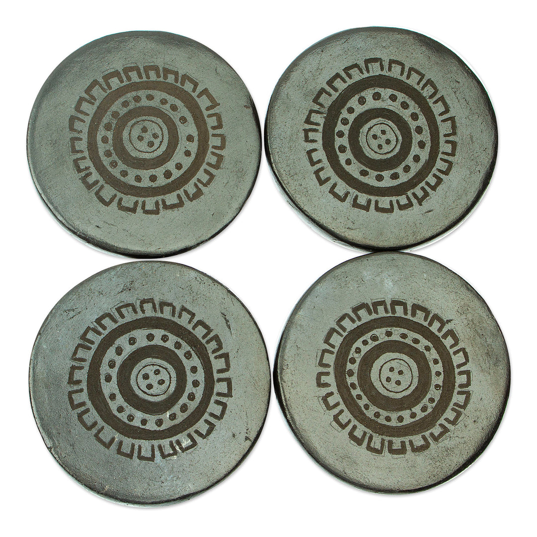 Artisan Crafted Barro Negro Coasters (Set of 4) - Ancient Times