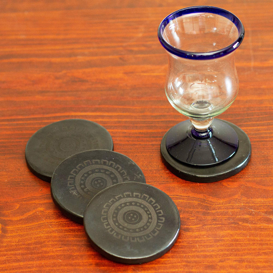 Artisan Crafted Barro Negro Coasters (Set of 4) - Ancient Times