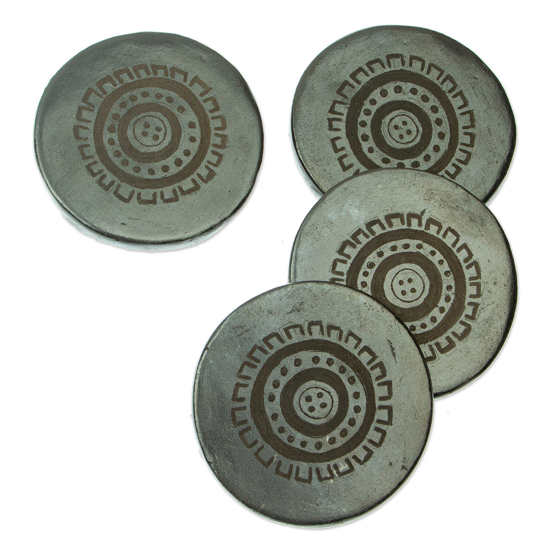 Artisan Crafted Barro Negro Coasters (Set of 4) - Ancient Times