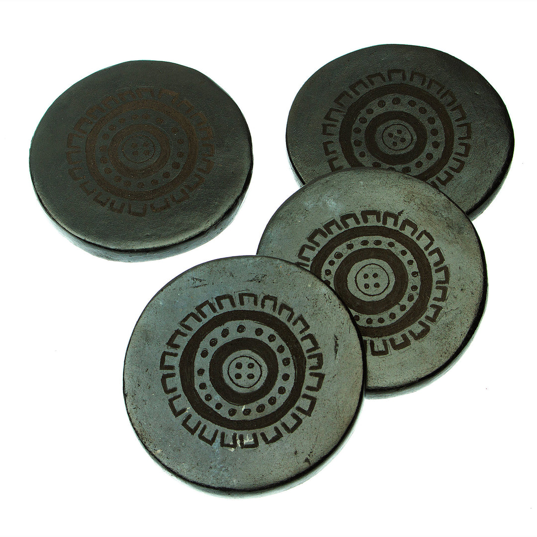 Artisan Crafted Barro Negro Coasters (Set of 4) - Ancient Times