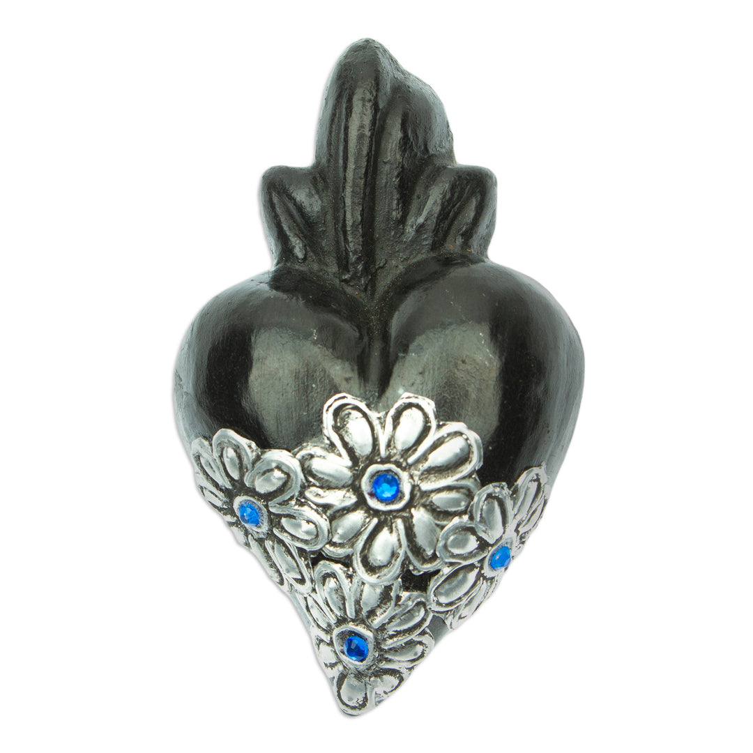 Heart-shaped Black Ceramic Wall Art Handcrafted in Mexico - Miniature Heart