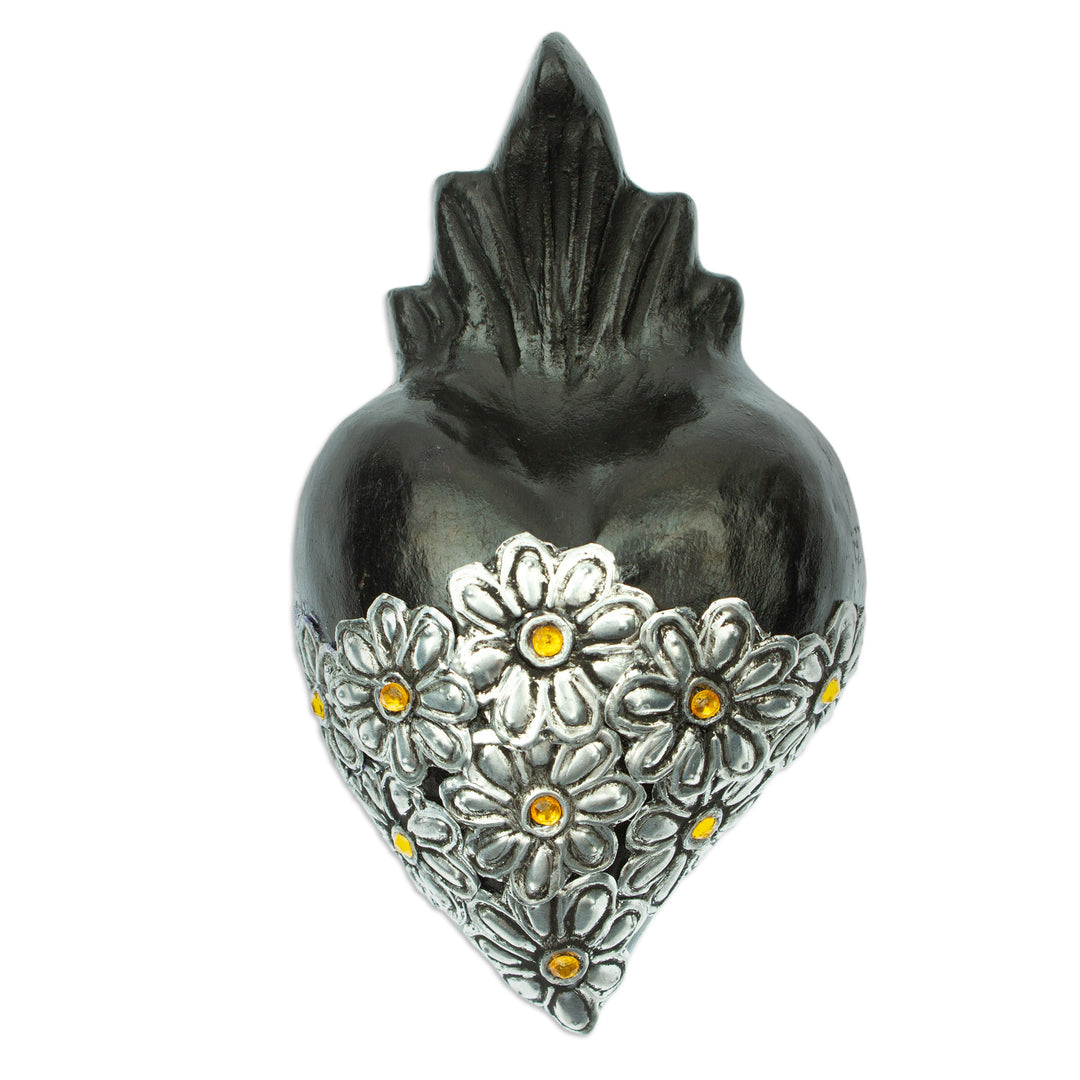 Mexican Heart-shaped Black Ceramic or Barro Negro Wall Art - Miniature Heart Too