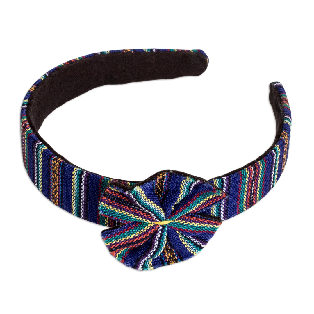 Blue Headband with Bow Handwoven with 100% Cotton Canvas - Blue Origins
