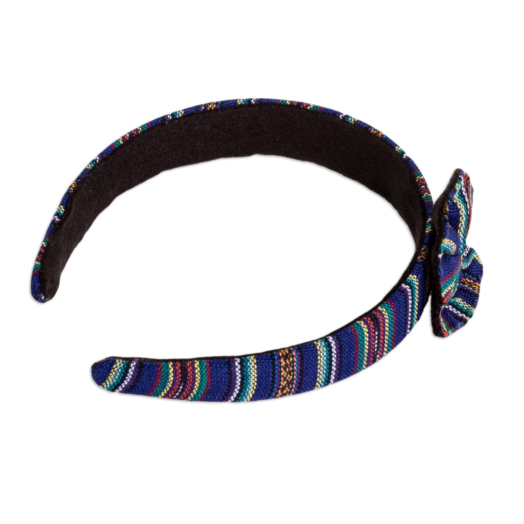 Blue Headband with Bow Handwoven with 100% Cotton Canvas - Blue Origins