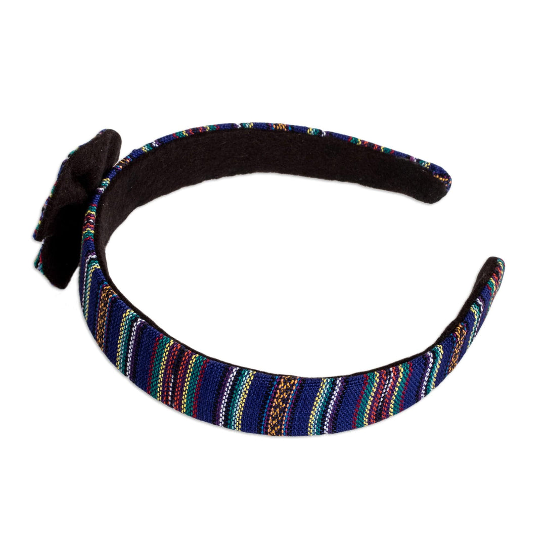 Blue Headband with Bow Handwoven with 100% Cotton Canvas - Blue Origins