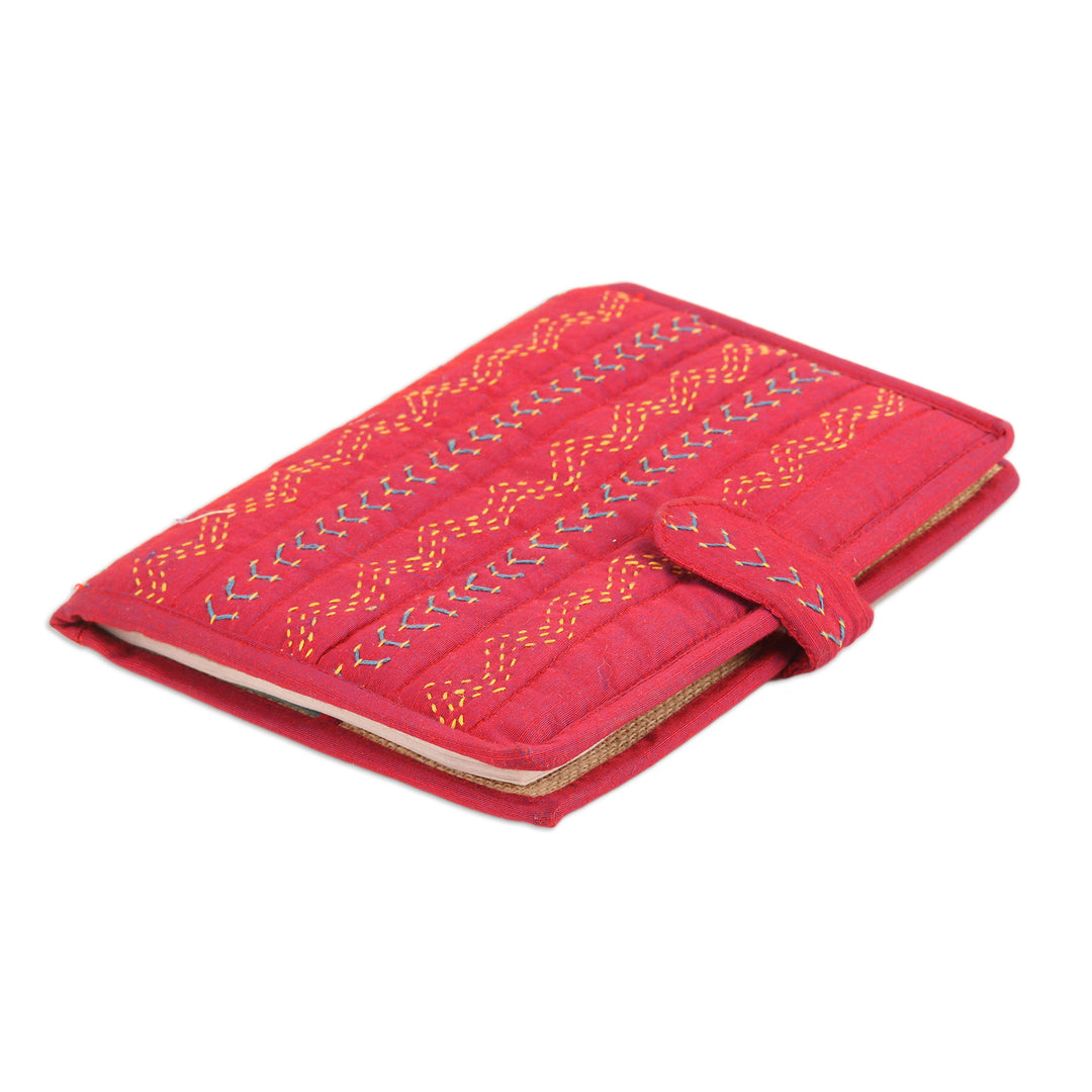 Cerise Silk and Jute Journal with 40 Handmade Paper Pages - Cerise Secrets