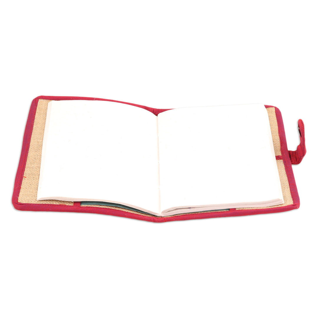 Cerise Silk and Jute Journal with 40 Handmade Paper Pages - Cerise Secrets
