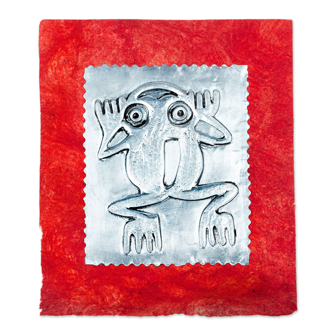 Relief Engraving Aluminum Greeting Card with Paper Frame - Mighty Frog