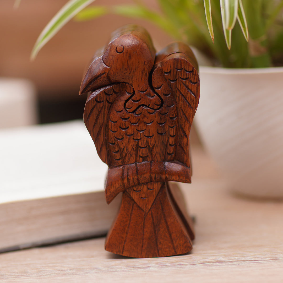 Bird Themed Suar Wood Puzzle Box Hand-Carved in Bali - Bird of Secrets