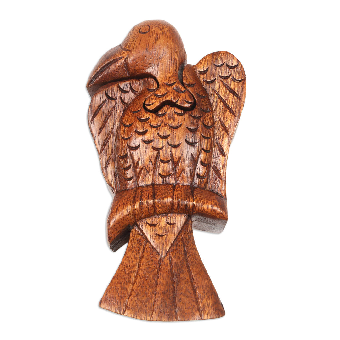 Bird Themed Suar Wood Puzzle Box Hand-Carved in Bali - Bird of Secrets