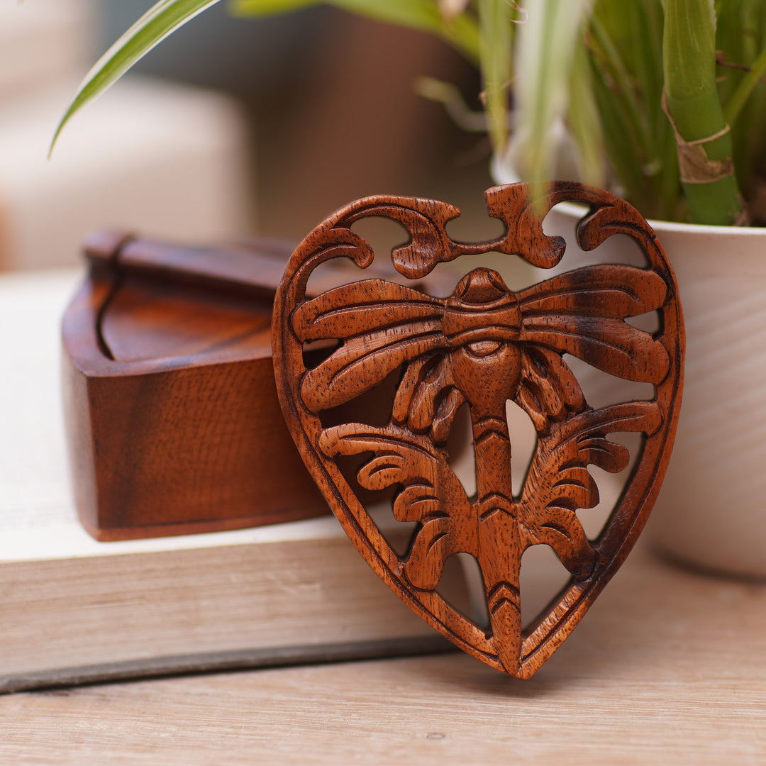 Suar Wood Hand-carved Puzzle Box with Dragonfly Motif - Tenderness of a Dragonfly