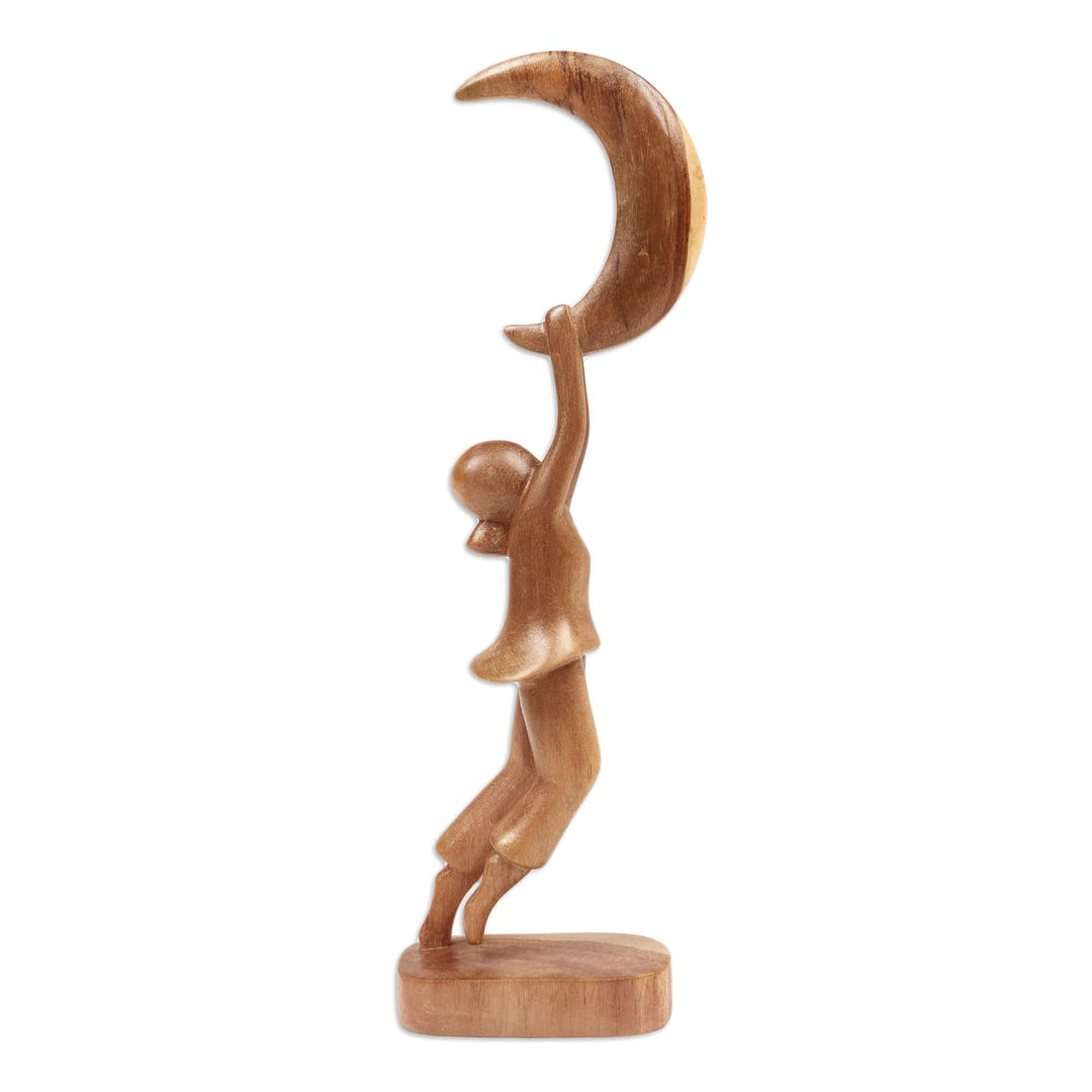 Hand Made Hibiscus Wood Moon Sculpture - Holding Hope