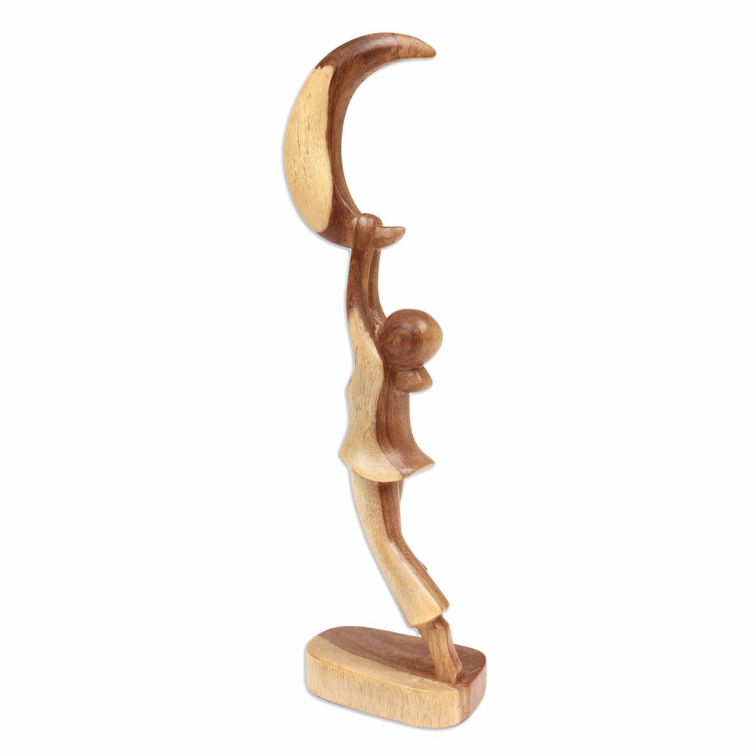 Hand Made Hibiscus Wood Moon Sculpture - Holding Hope