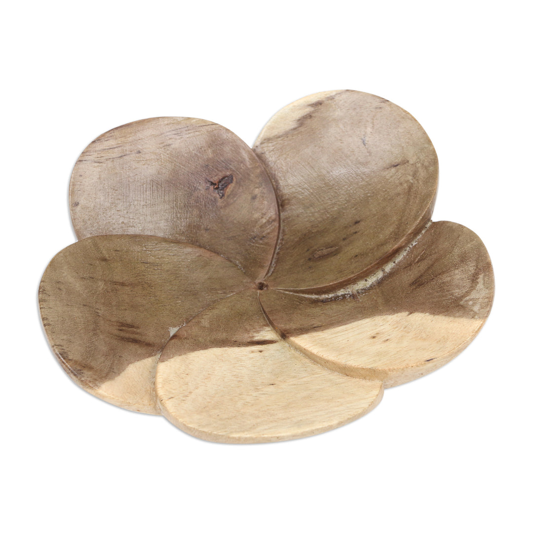 Hand-Carved Floral Wood Incense Holder from Bali - Blooming Peace