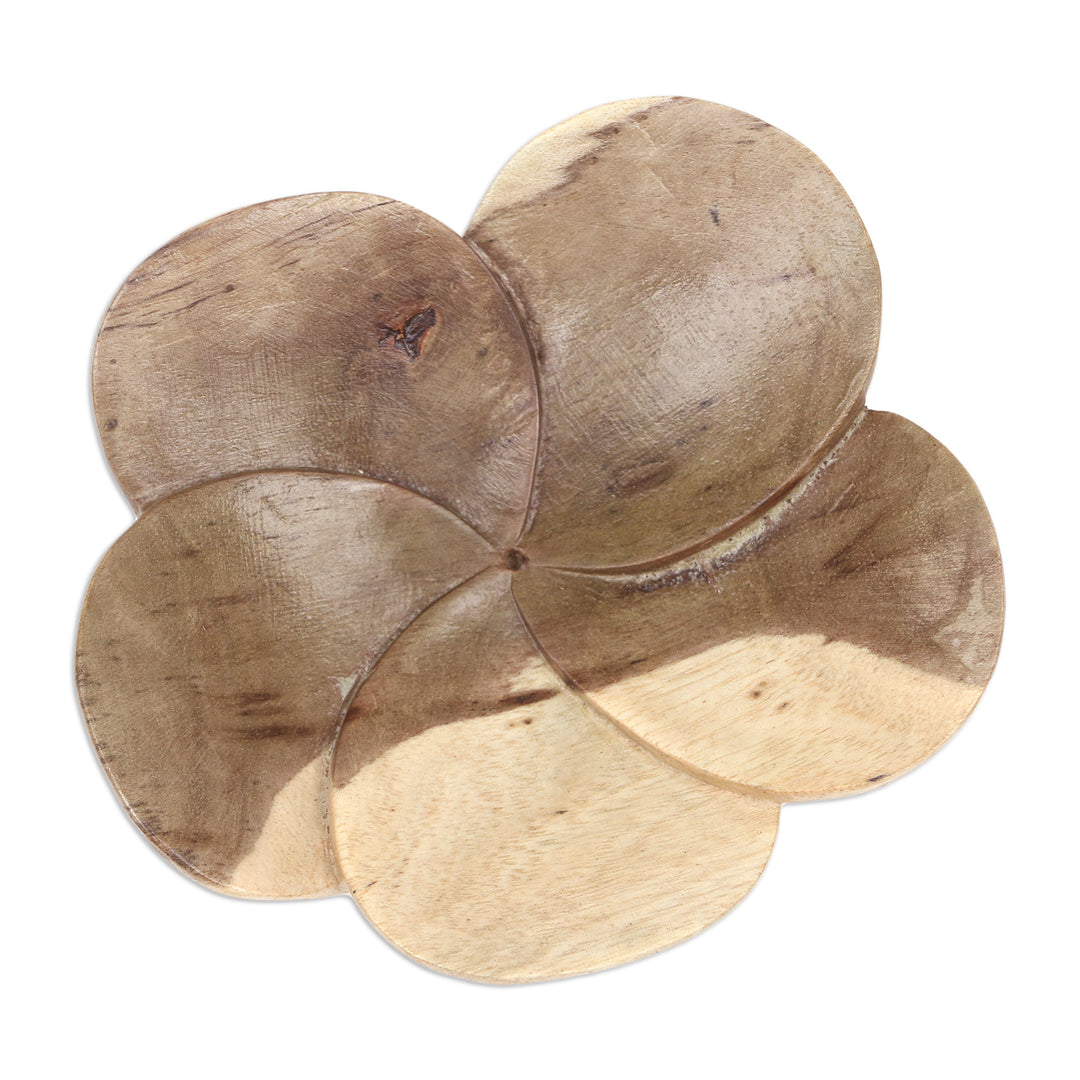 Hand-Carved Floral Wood Incense Holder from Bali - Blooming Peace