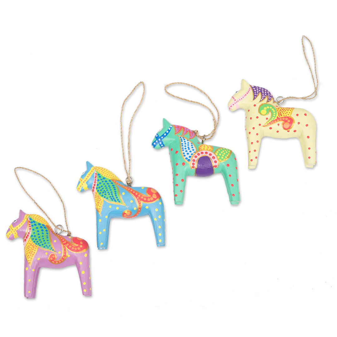 Set of 4 Hand-Carved Horse Christmas Ornaments from Bali - Dala Holiday