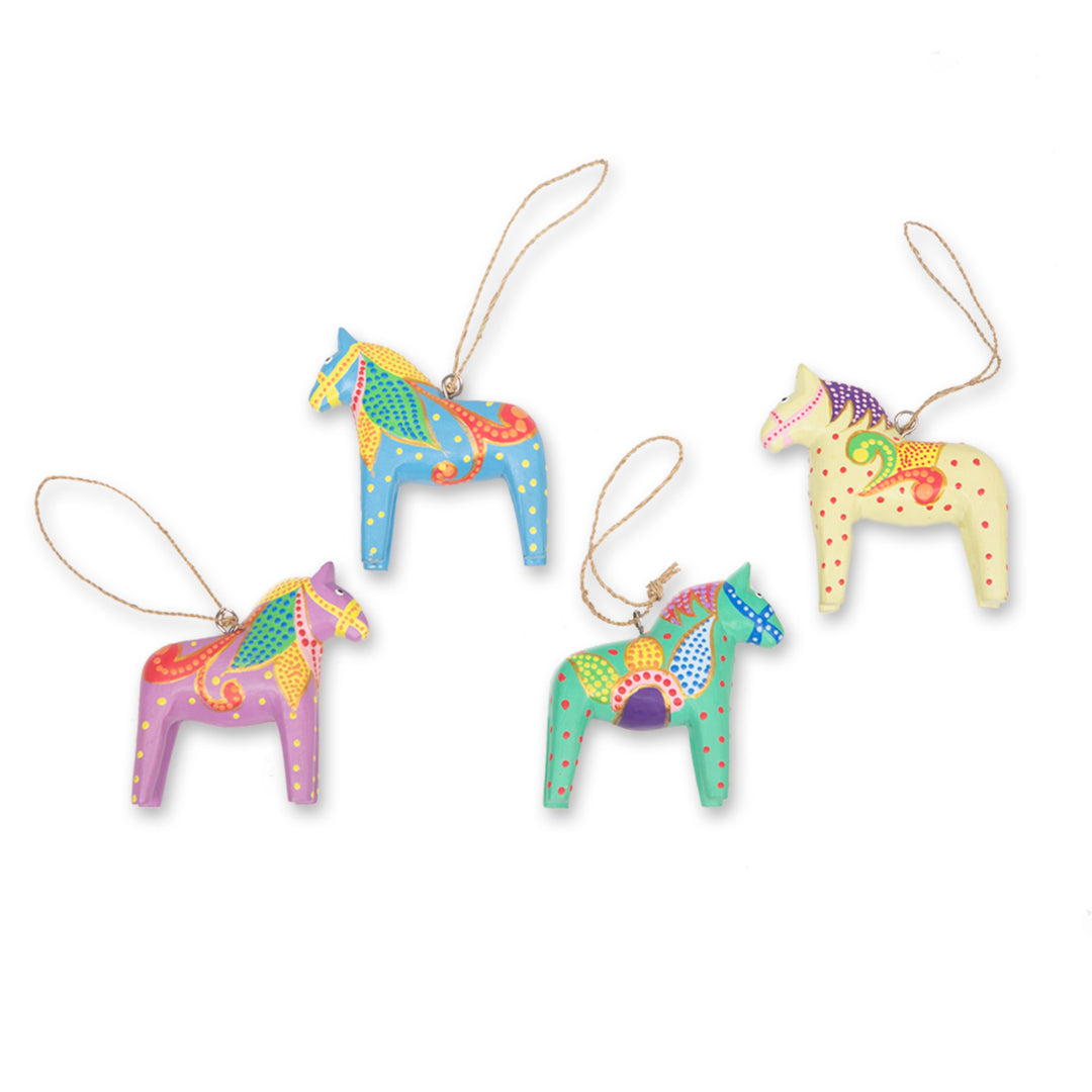 Set of 4 Hand-Carved Horse Christmas Ornaments from Bali - Dala Holiday