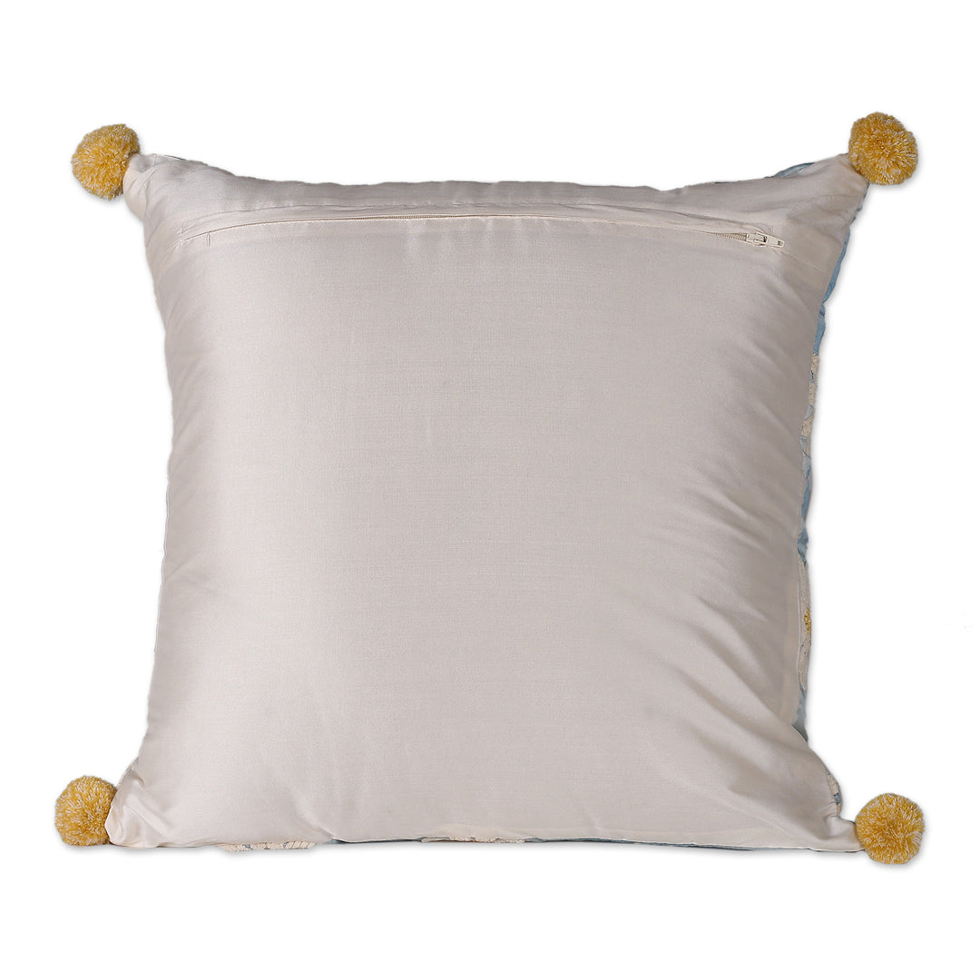 Floral Blue Embroidered Cushion Covers (Pair) - Sky Daisies