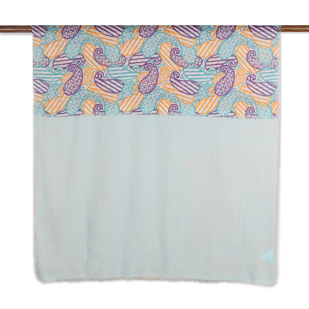 Colorful Cotton Shawl with Printed Paisley Motifs - Paisley Blessing