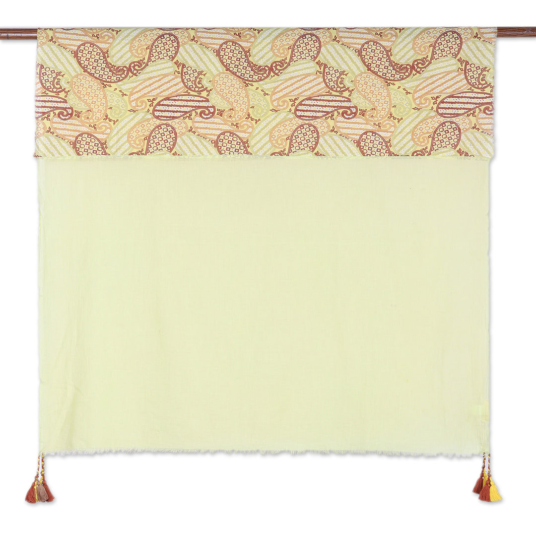 Paisley Chartreuse Wool and Silk Shawl with Colorful Tassels - Chartreuse India