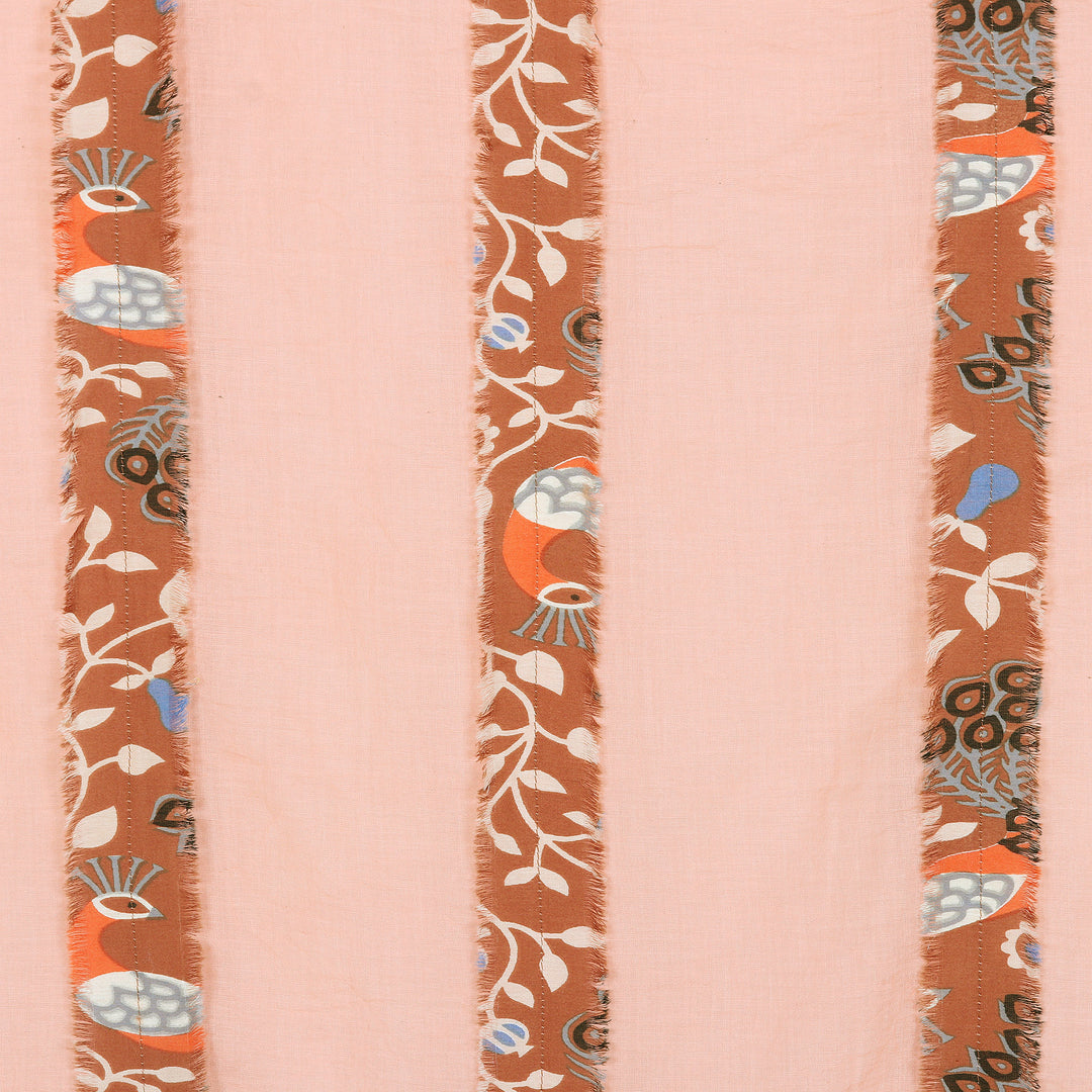 Floral Striped Peach Wool and Silk Shawl from India - Elite Peach