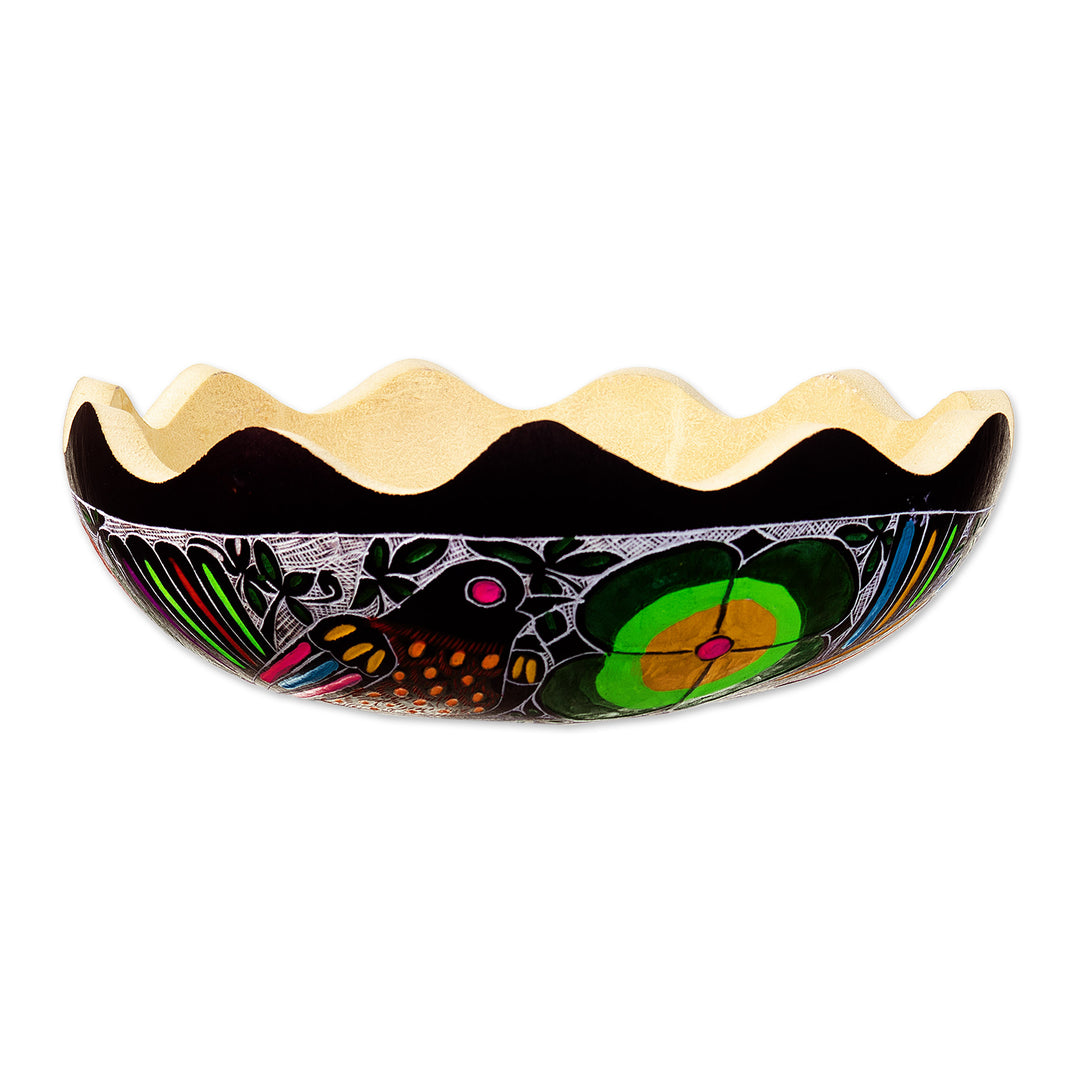 Hand-Painted and Carved Dried Gourd Catchall from Peru - Sweet Spring Scent