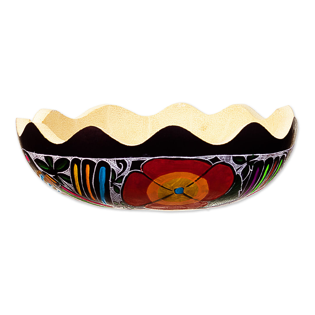 Hand-Painted and Carved Dried Gourd Catchall from Peru - Sweet Spring Scent