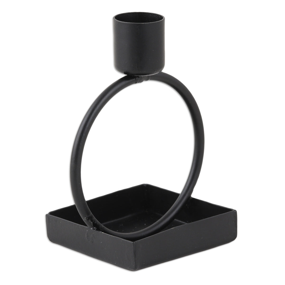 Black Powder Coated Wrought Iron Candle Holder from India - Modern Glow