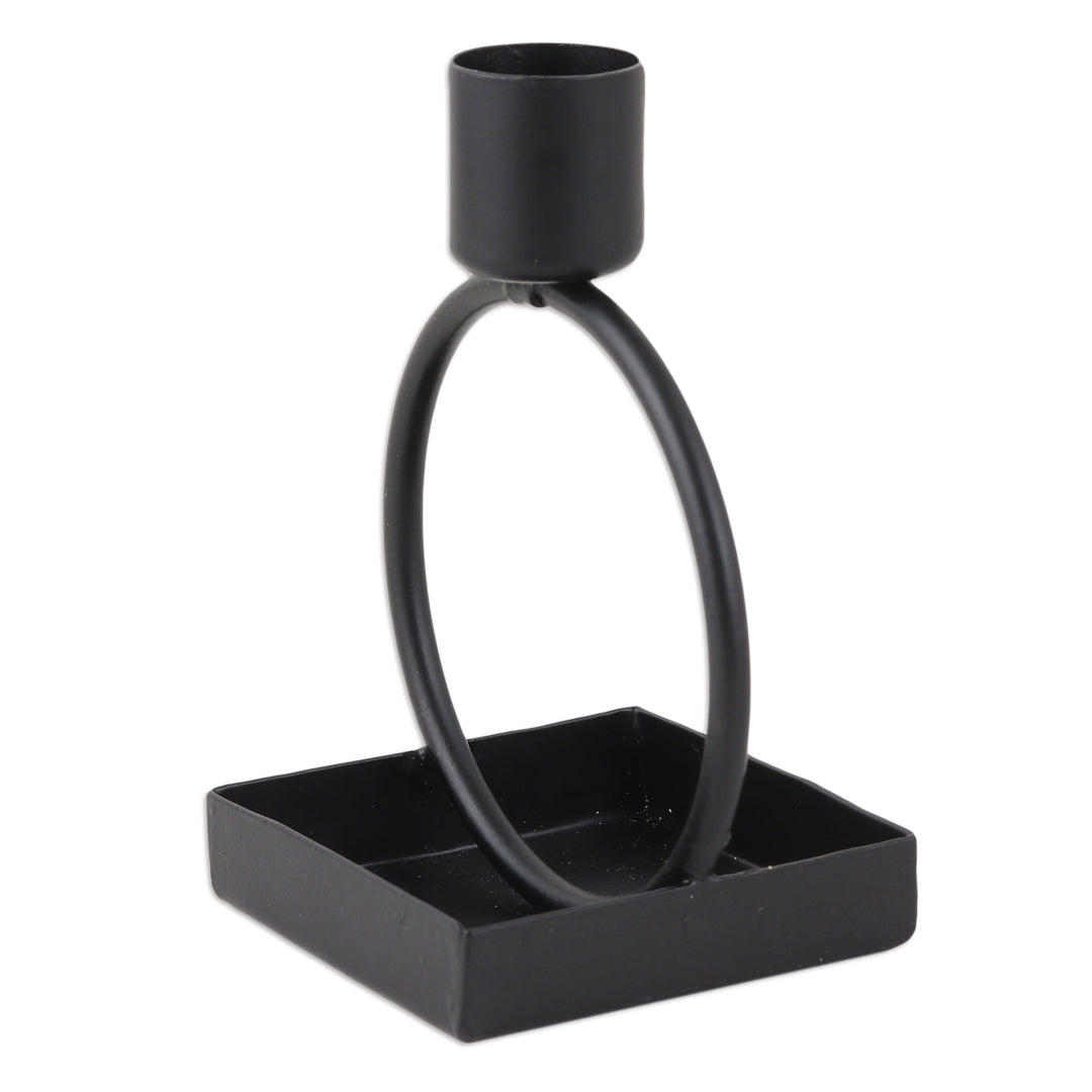 Black Powder Coated Wrought Iron Candle Holder from India - Modern Glow