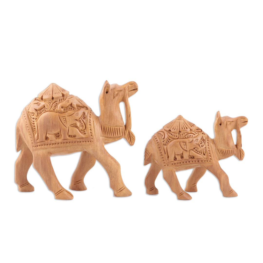 Handcrafted Wood Statuettes (Pair) - Camel Caravan